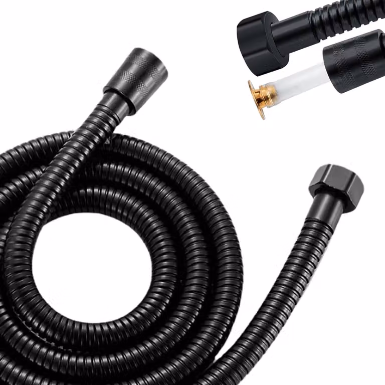 Zwarte roestvrijstalen doucheslang van 2,0 meter met anti-twist functie en 1/2 inch aansluiting