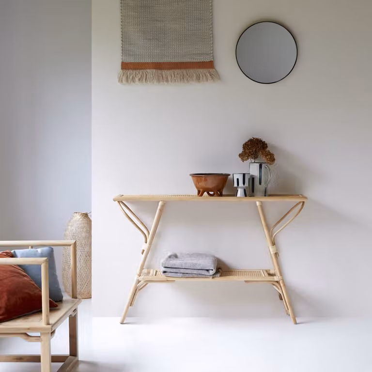 Tikamoon Ronde Bijzettafel van Rattan - Beige