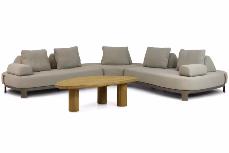 4 Seasons Outdoor Santorini Riah 4-delige hoek loungeset met beige kussens en aluminium frame, 135 cm