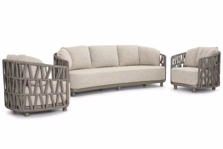 Santika Furniture Cayora 3-delige loungeset met gepoedercoat aluminium frame in bruin en beige