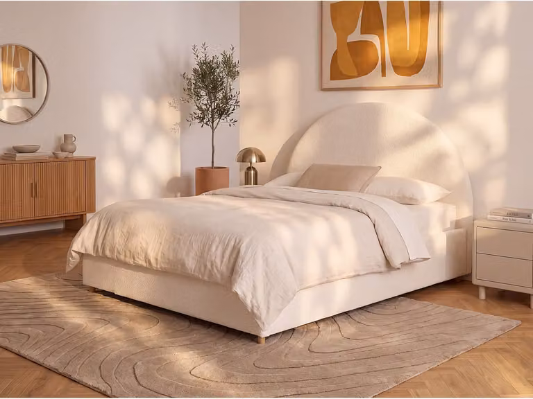 LIRIMO Bed met opbergruimte in crème boucléstof - B/D/H: 140 x 200 cm
