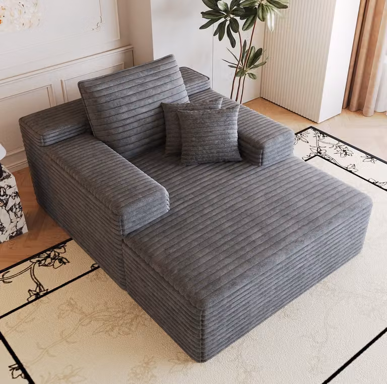 DESMIU Chaise Longue Comfortabele Loungezetel in Ribstof - Donkergrijs - B: 115 cm, L: 159 cm
