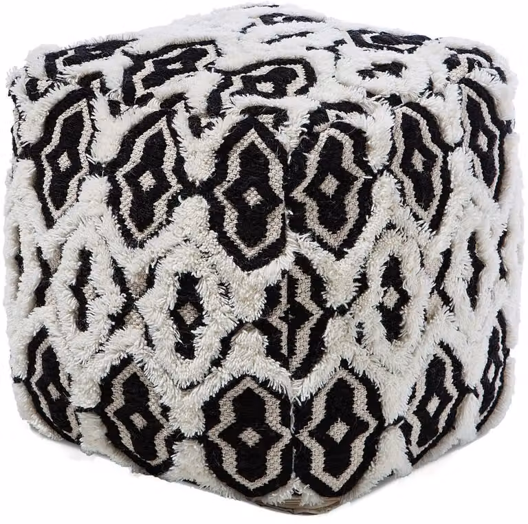 Orai Moderne Poef Kruk van Wol en Katoen - Zwart/Wit - 45 cm