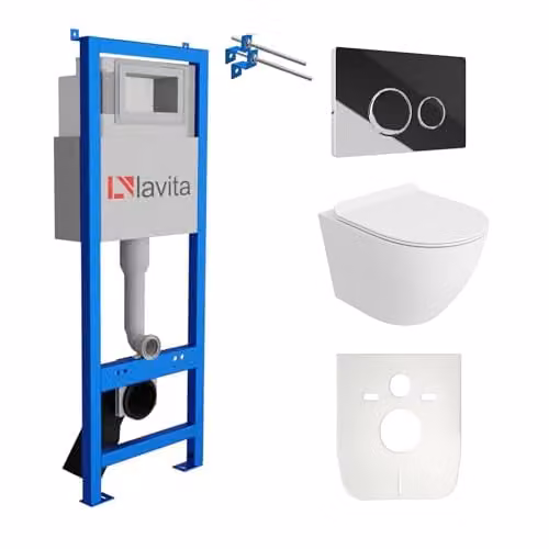 Lavita complete toiletset SOFI SLIM wit mat met LAV 101 voorwandelement, randloze hangtoilet en LAV 200.4.2 bedieningspaneel chroom