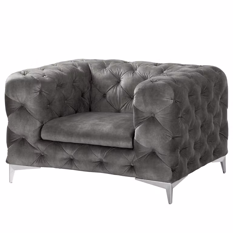 home24 Fauteuil Merlin Tomi grijs velours B: 124 cm, D: 76 cm, H: 97 cm