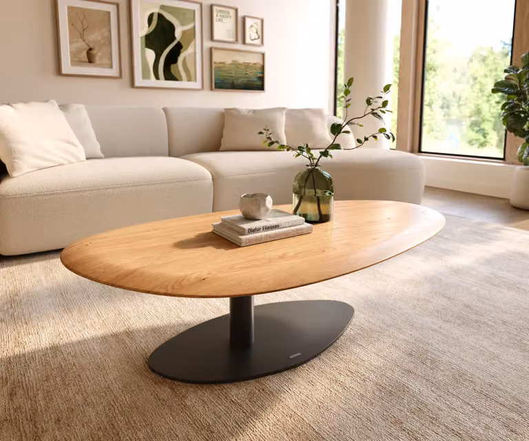 DELIFE Salontafel Edge Oval, Eiken Naturel en Zwart, B: 140 cm, D: 75 cm, H: 37,5 cm
