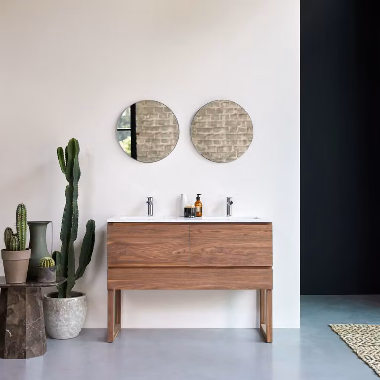 Tikamoon Edgar Badkamermeubel van massief notenhout en Moon Premium Terrazzo - Beige - Breedte: 120 cm