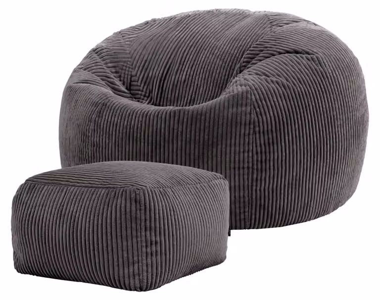 Icon Beanbags Kingston comfortabele soft body zitkussen en hocker met corduroy bekleding, grijs