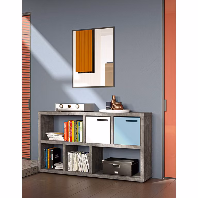 home24 Open kast III grijs/betonnen look, H 150 x B 83 x D 34 cm