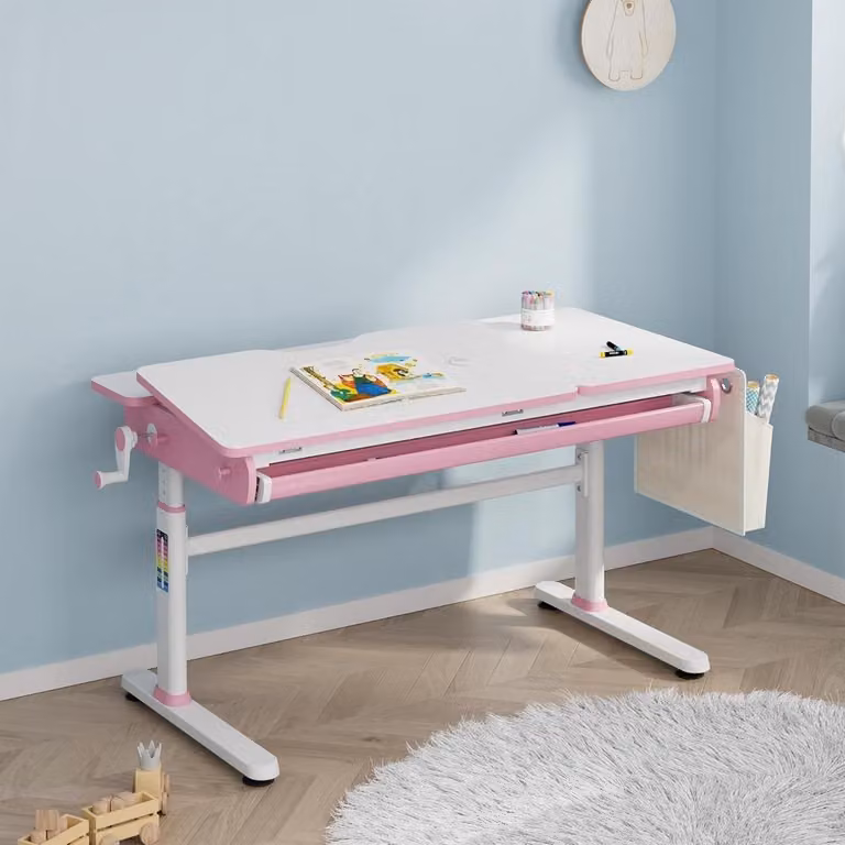 In hoogte verstelbaar kinderbureau voor leren en knutselen - Roze wit - B: 120 cm, D: 60 cm