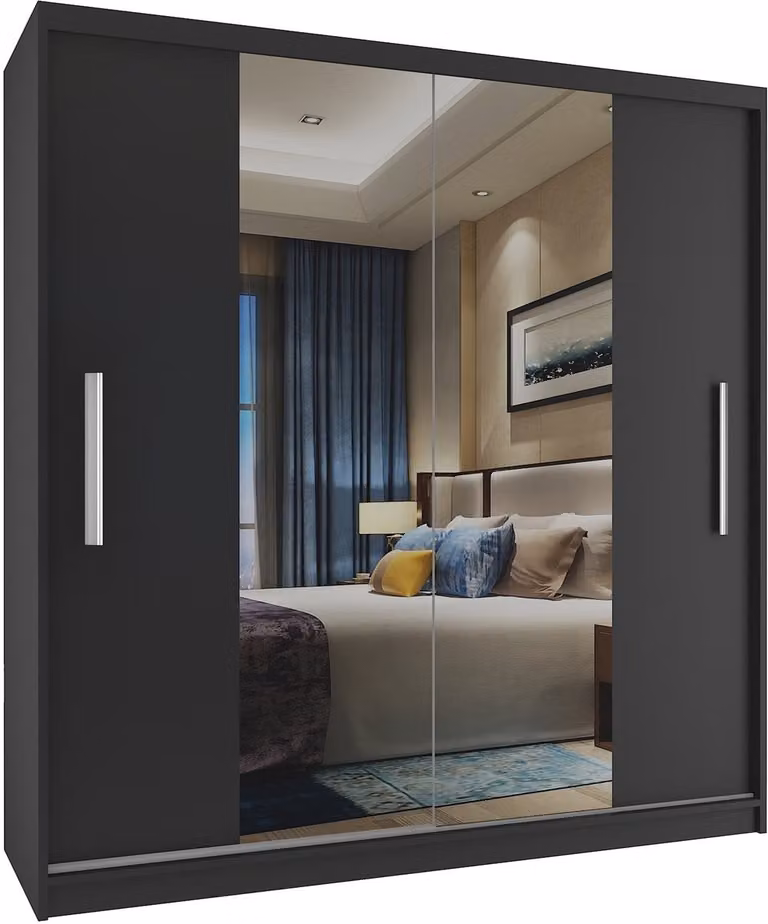 Belini Verona ME Schuifdeurkast Zwart Mat met Spiegel voor de Slaapkamer