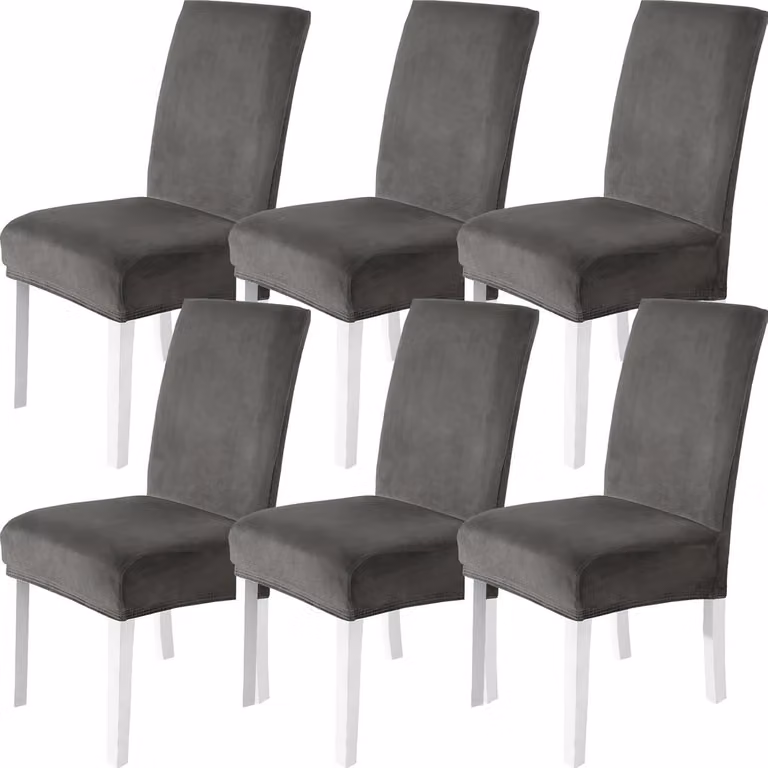Set van 6 Velvet Stoelhoezen voor Eetkamerstoelen, Universele Stretch, Grijs