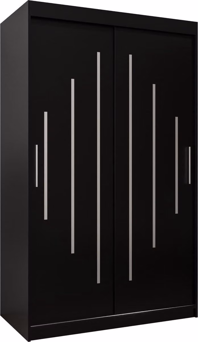 InspireMe MALTESE 120 Kledingkast met 2 schuifdeuren en planken, Zwart Mat, B/D/H: 120 x 62 x 200 cm