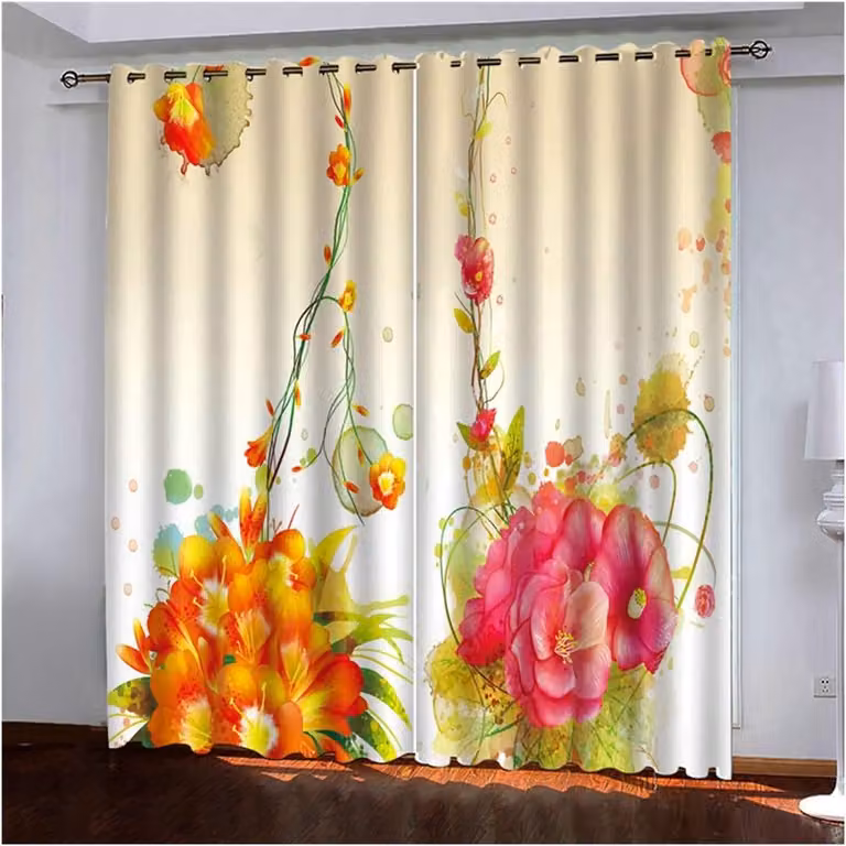 Decoratieve gordijnpanelen voor privacy met drievoudige weeftechnologie en blackout-effect, 2x 132 x 214 cm, Oranje Roze