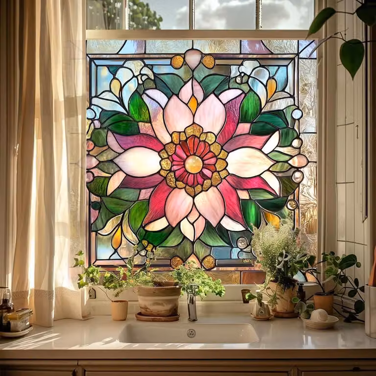 Raamfolie Glas-in-lood Privacy Sticker Regenboog - 100 x 100 cm