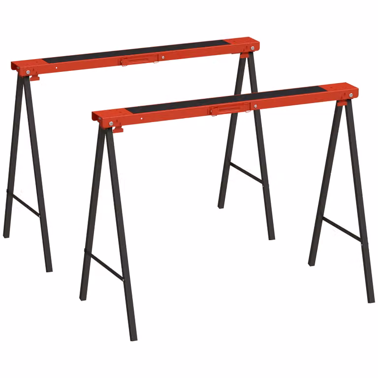 DURHAND set van 2 inklapbare werkbokken, metaal, tot 250 kg, rood