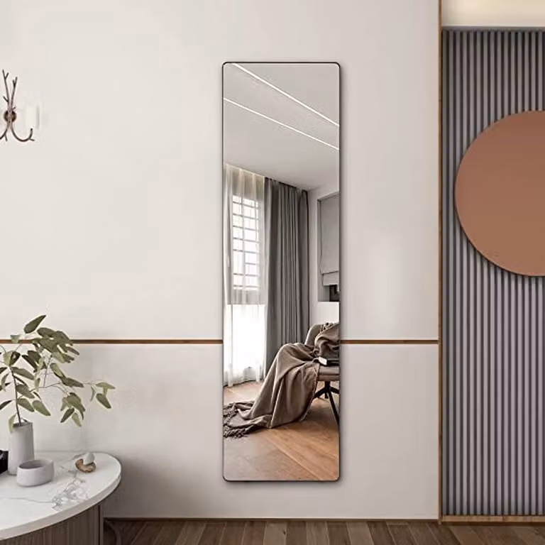 Moderne vrijstaande lichaamsspiegel, rechthoekig, zwart of wit, H 160 x B 45 cm