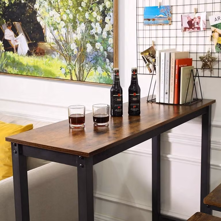 Parya Home Smalle bartafel met metalen frame - Industrieel Vintage - Zwart/Bruin - B/D/H: 120 x 40 x 100 cm
