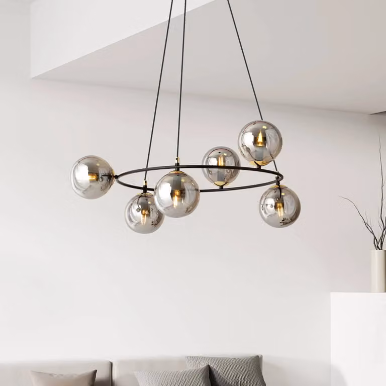 Emibig Lighting Glassy moderne glazen hanglamp, dimbaar, zwart en transparant