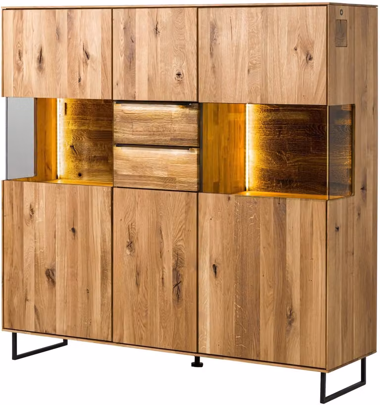 Massivmoebel24.de Highboard Wien van massief wilde eik, geolied, B/D/H: 148 x 43 x 144 cm