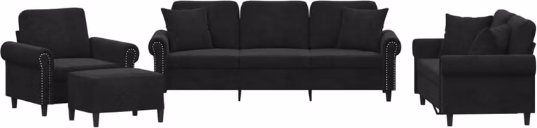 vidaXL 4-delige loungeset met kussens in zwart fluweel