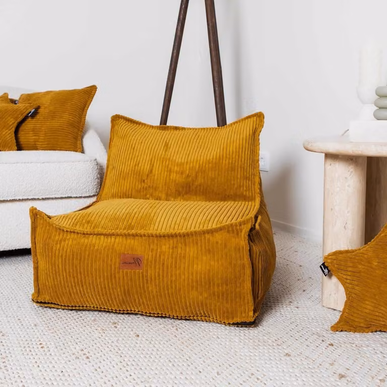Kinderzitzak Gevuld - Beanbag Stoel - Maat M - Mosterdgeel