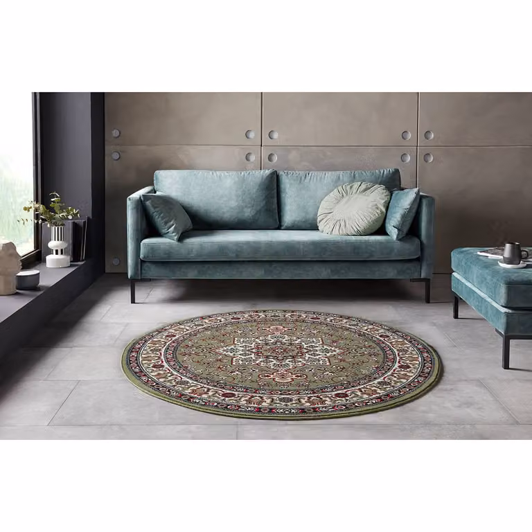 home24 Laagpolig vloerkleed Parun Täbriz II groen, rond, Ø 160 cm