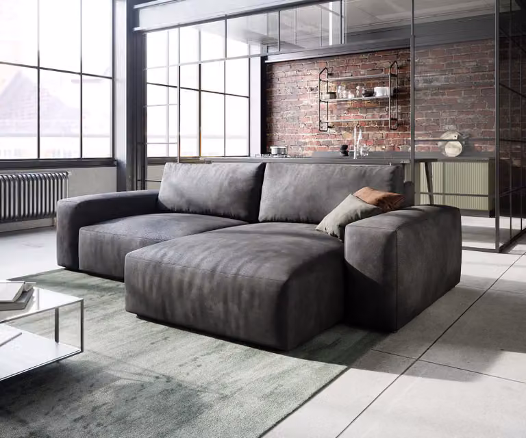 DELIFE Hoeksofa Lanzo Antraciet Kunstleer met Variabele Recamière B: 233 cm, D: 155 cm, H: 70 cm