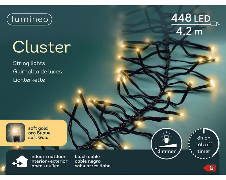Lumineo Led cluster 4,2 meter 448 LED zwart/soft gold Kaemingk
