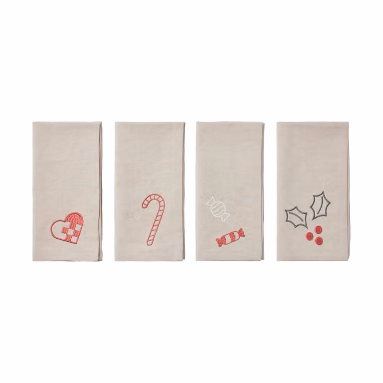 Broste Copenhagen Fryd stoffen servetten 4-delig Light warm grey-red 45 x 45 cm
