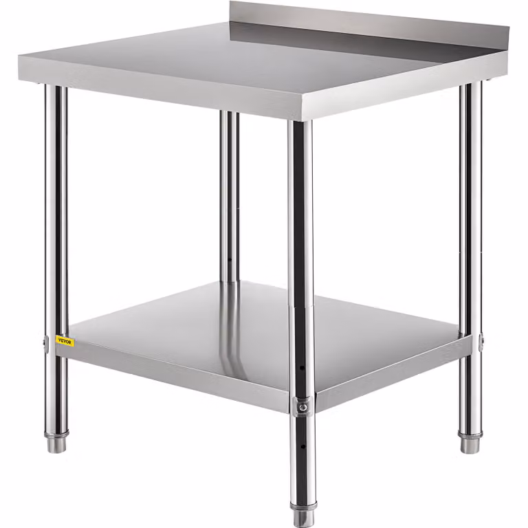 VEVOR roestvrijstalen werkbank met achterwand en verstelbaar onderblad, B/D/H: 76 x 61 x 89 cm
