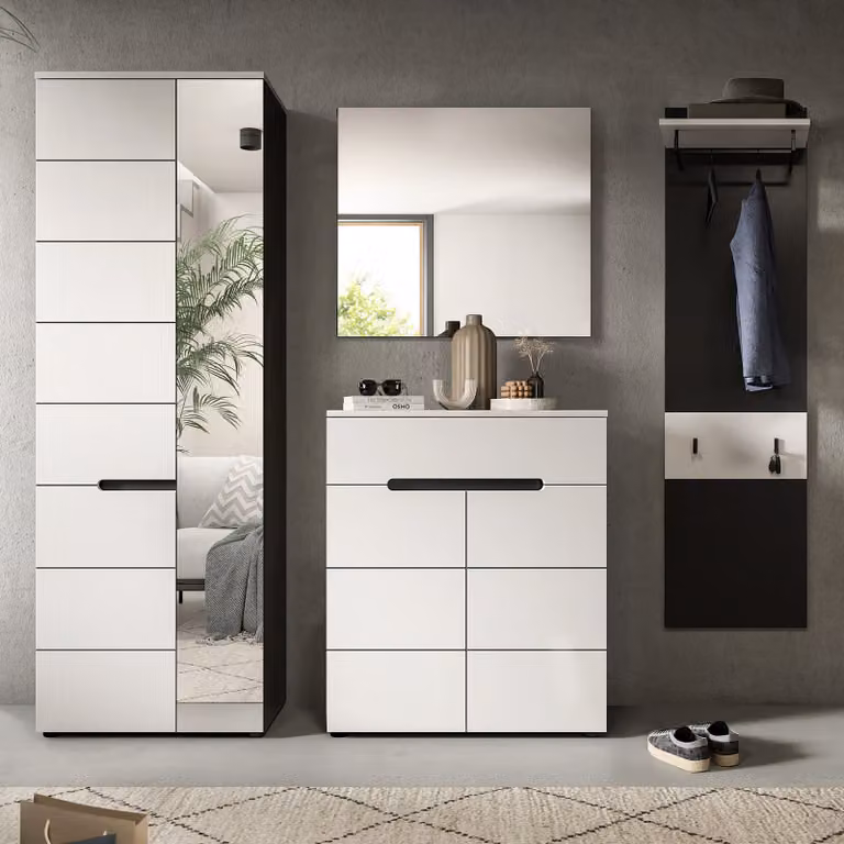 Canu 4-delig garderobe opstelling wit/grijs B: 220 cm, H: 190 cm, D: 37 cm