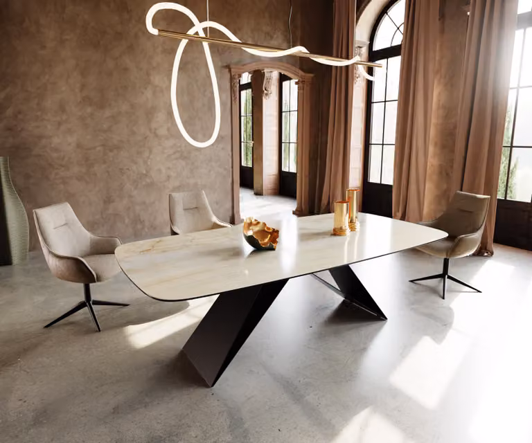 DELIFE Eettafel Edge Oval met Keramiek en V-frame, Onice Oro, Zwart/Goud/Wit, B/D/H: 240 x 120 x 76 cm
