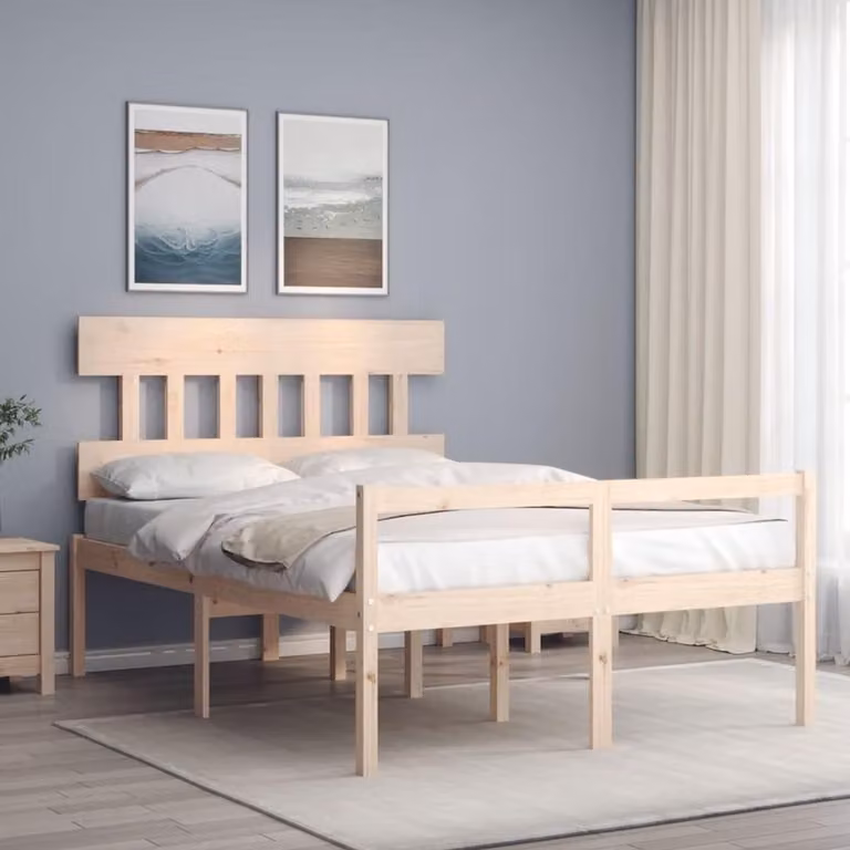 Seniorenbed van massief hout met hoofdeinde en opbergruimte, 140 x 190 cm, houtkleur