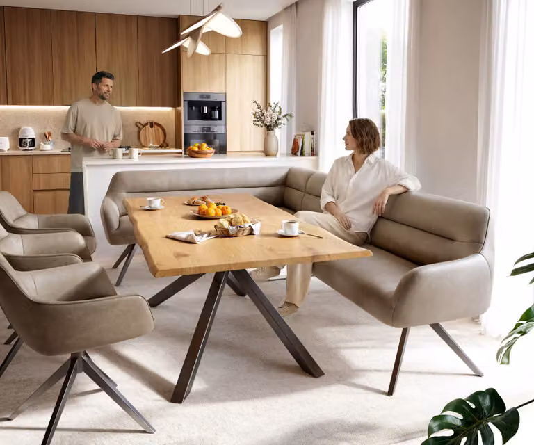DELIFE Eetkamerbank Taya-Flex L-vormig, Beige/Grijs, B: 282 cm x D: 190 cm