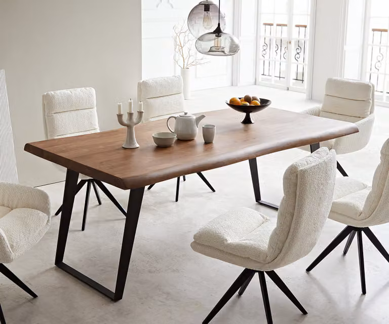 DELIFE Eettafel Edge Live-Edge, Acacia hout en Metaal, Bruin/Zwart, B: 200 cm, D: 100 cm, H: 76,5 cm
