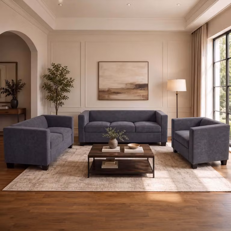 Mendler 3-2-1 Sofa-set Lille loungesofa met Nosag-vering in donkergrijze chenille stof