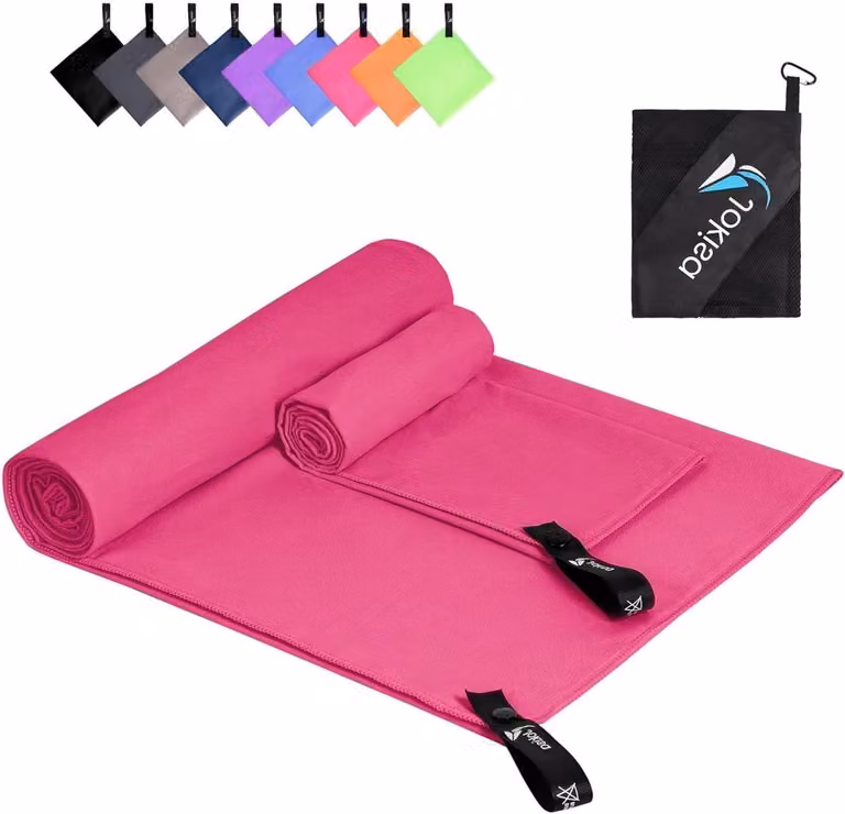 Microvezel handdoek set voor reizen en sport, Roze, 180 x 90 cm en 80 x 40 cm