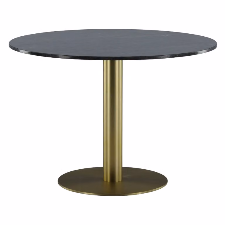 QUVIO Eettafel rond - Donkergrijs marmer - Goudkleurig staal