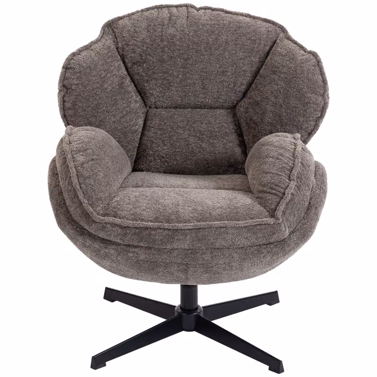 HOMCOM Moderne Wingback-stoel, Fluwelen Armleuningstoel met Viersterbasis, S-veren en 360° Draaifunctie, Grijs