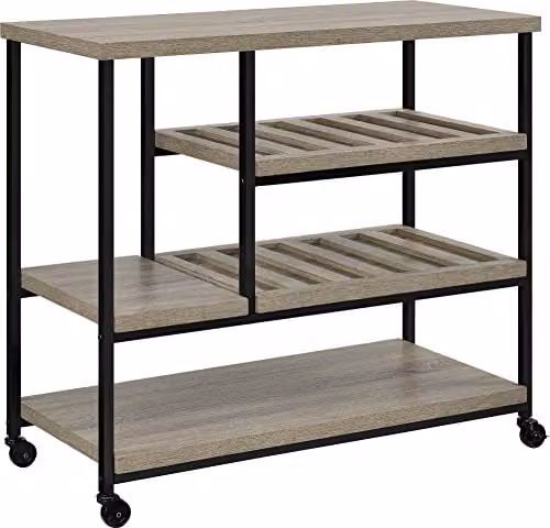 Ameriwood Home Elmwood multifunctionele serveerwagen met wieltjes, grijs eiken, B/D/H: 91,4 x 43,2 x 86,1 cm