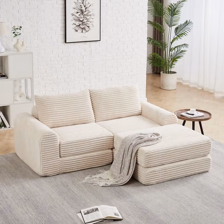 HAUSS SPOLE Modulaire Slaapbank met Verplaatsbare Voetenbank - Corduroy - Beige
