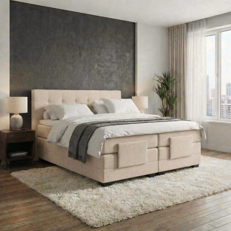Mörgenn Elektrische Boxspring LUXA met Luxe Splittopper en Pocketvering - Beige - 200 x 220 cm