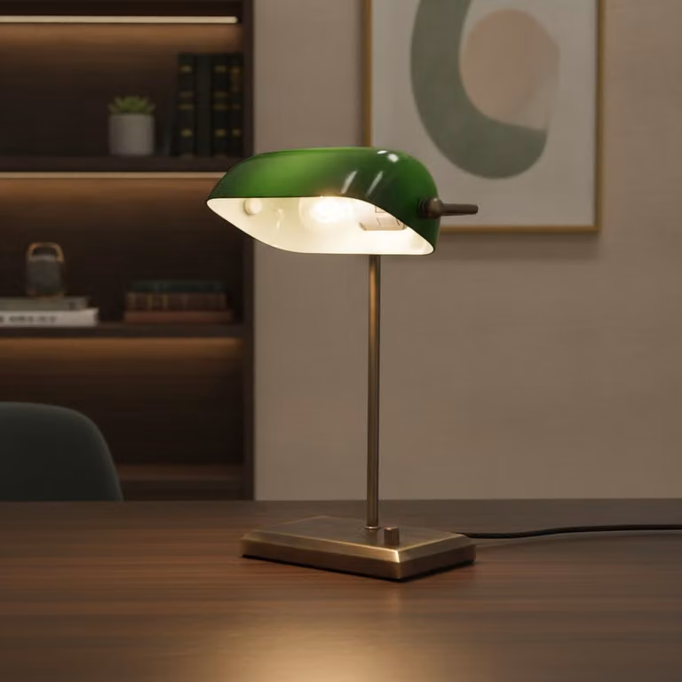 Artdelight Oxford Klassieke Bankierslamp Brons en Groen - Hoogte: 37 cm