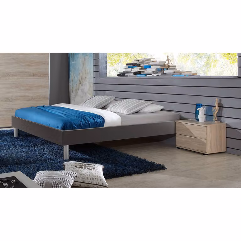 home24 Futonbed Easy modern grijs/zilver B/D: 100 x 200 cm, Hoogte: 55 cm
