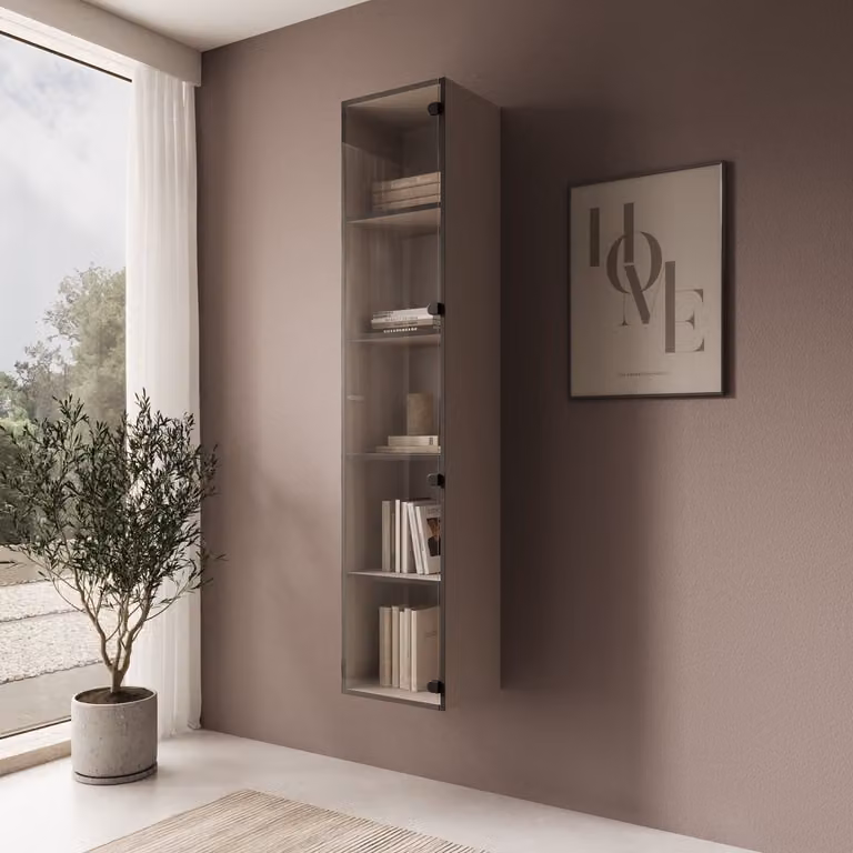 Meubella Gelvio Vitrinekast met glazen deuren - Beige - B: 35 cm, D: 32 cm, H: 168 cm