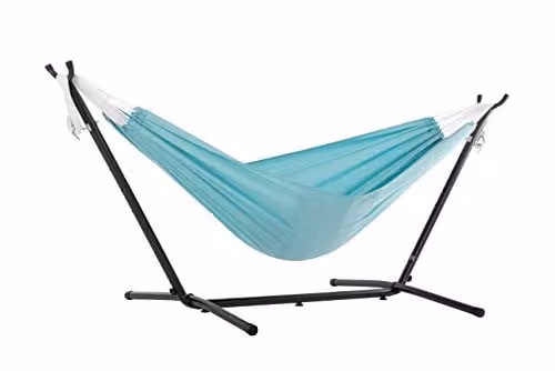 Vivere Double Polyester Hangmat met standaard - Aqua - 250 cm