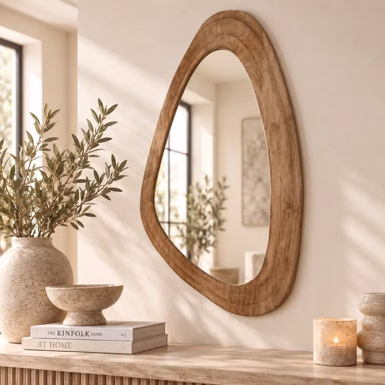 Santin Spiegel Natural Mango Hout Organisch Driehoekig Bruin B: 131 cm, H: 66 cm, D: 13 cm