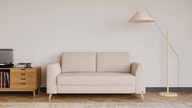 BRUNO slaapbank met boxspringcomfort in beige, 140 cm breed, uitgevoerd in massief hout en textiel