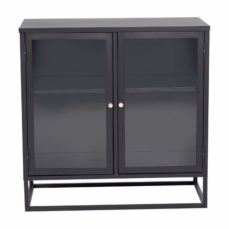 QUVIO Nura Wandkast Zwart met Glazen Deuren en Metalen Frame
